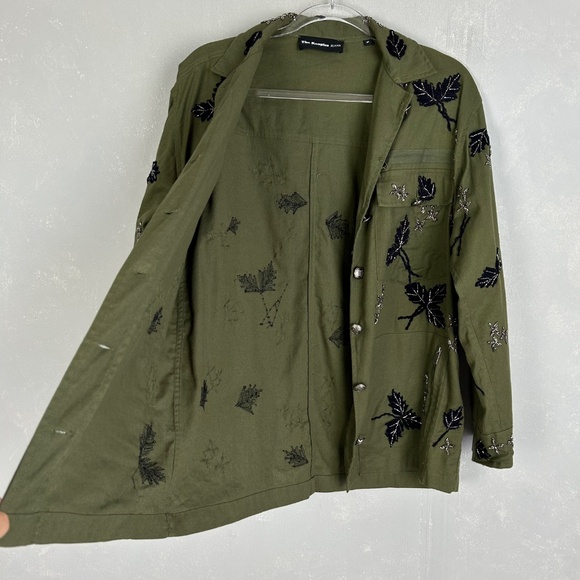The Kooples women size M leaf embroidered jacket green 100% cotton beaded - Picture 10 of 15